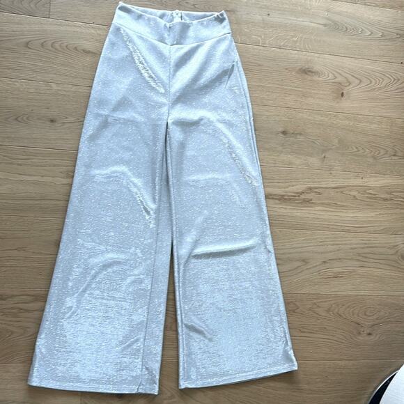 NWT REVOLVE & Y2K lovers COMMENSE glitter silver wide leg pants L - Picture 2 of 11